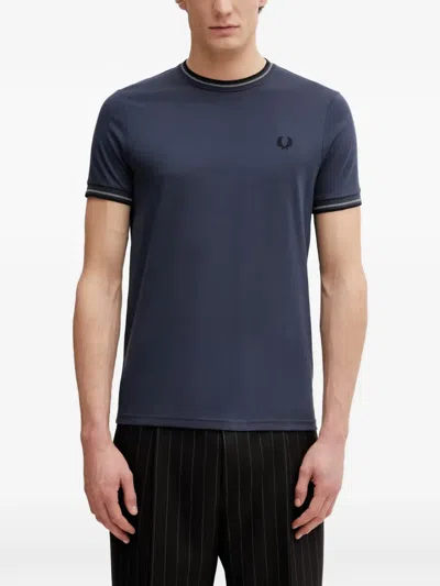 Fred Perry Man T-shirt M1588v 01b Fp Twin Tipped T-shirt Navy Grey In Blue