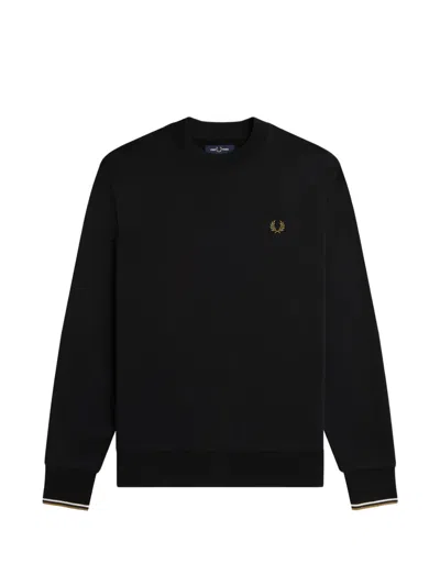 Fred Perry Laurel Wreath-embroidered Tipped-cuff Sweater In Black