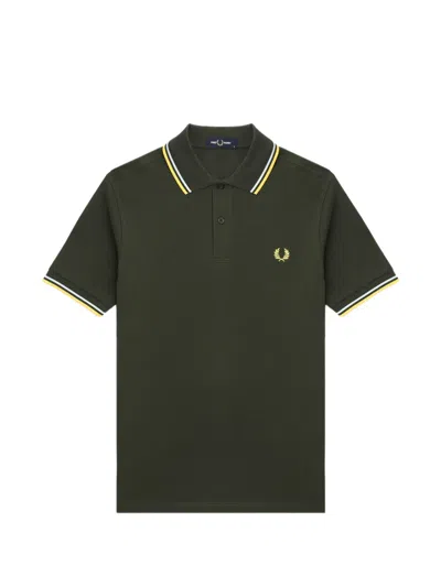 Fred Perry Gestreiftes Laurel-wreath Poloshirt In Green