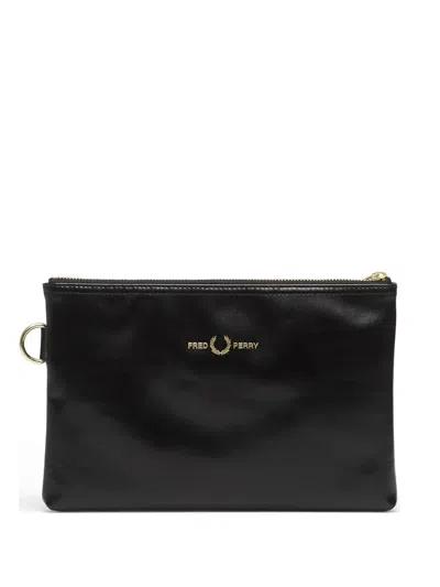 Fred Perry Leather Messenger Bag In Black