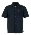 Fred Perry Lightweight Texture Revere Collar Short Sleeve Shirt Navy In Black