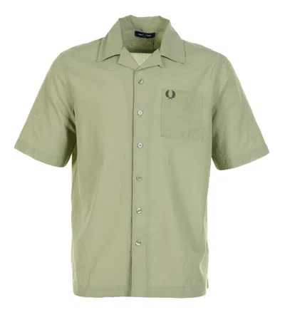 Fred Perry Lightweight Texture Revere Collar Short Sleeve Shirt Olive Mint In Green