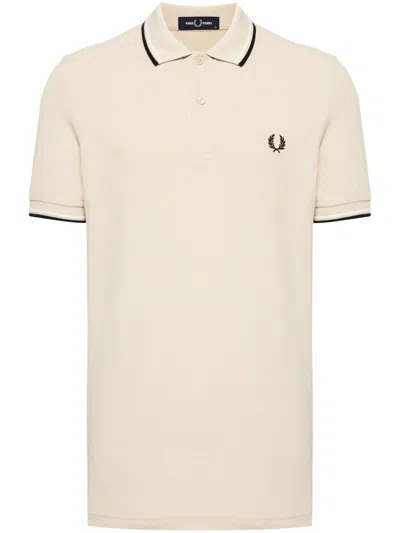 Fred Perry Logo Cotton Polo Shirt In Beige