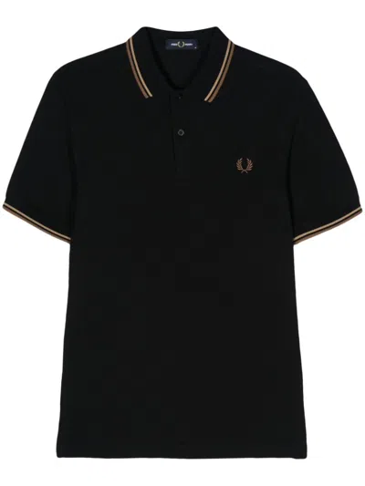 Fred Perry Logo Cotton Polo Shirt In Black