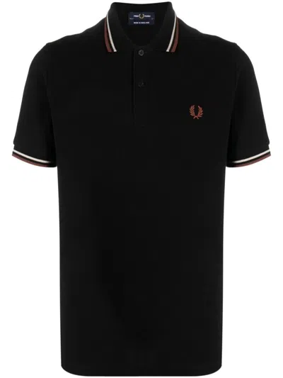 Fred Perry Logo Cotton Polo Shirt In Black