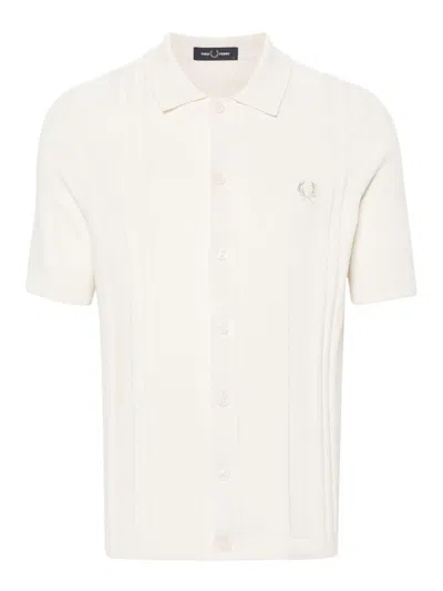 Fred Perry Logo Cotton Shirt In Beige