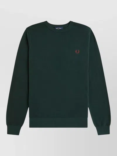 Fred Perry Logo Crew Neck Long Sleeve Top In Green