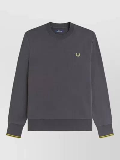Fred Perry Logo Crew Neck Sweatshirt Regular Fit In Gray