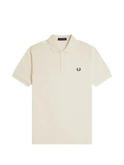 Fred Perry Polo Shirt With Short Sleeves And Ribbed Cuffs In Neutral