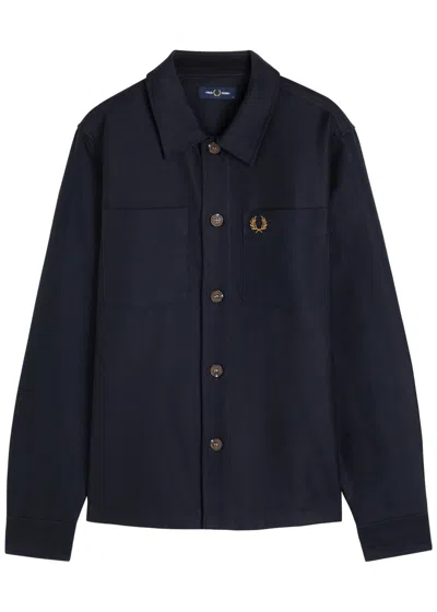 Fred Perry Logo-embroidered Brushed-twill Overshirt In Blue