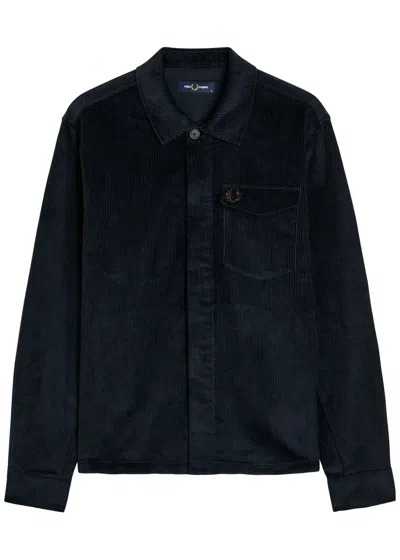 Fred Perry Logo-embroidered Corduroy Overshirt In Blue