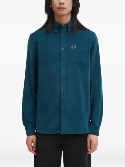 Fred Perry Logo-embroidered Corduroy Shirt In Blue