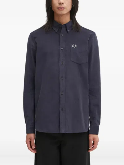 Fred Perry Logo-embroidered Corduroy Shirt In Blue