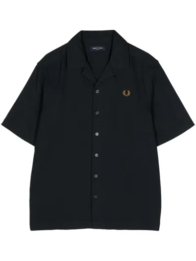 Fred Perry Logo-embroidered Cotton Shirt In Blue