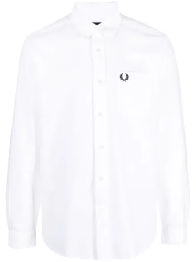 Fred Perry Embroidered-logo Cotton Shirt In White