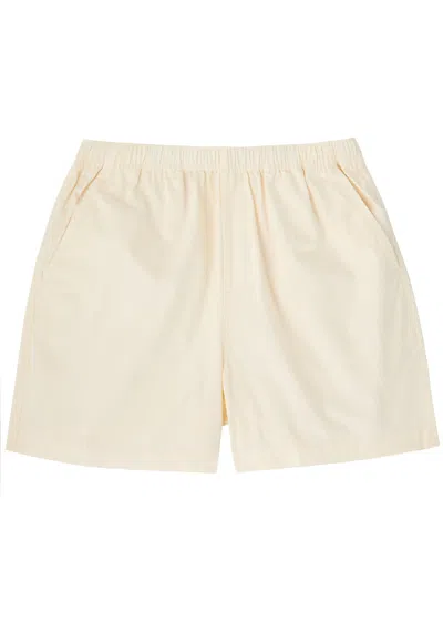 Fred Perry Logo-embroidered Cotton Shorts In Ecru