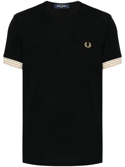 Fred Perry Logo-embroidered Cotton T-shirt In Black