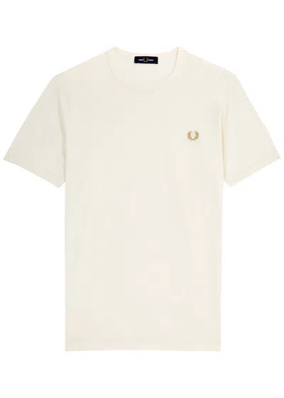 Fred Perry Logo-embroidered Cotton T-shirt In Ecru