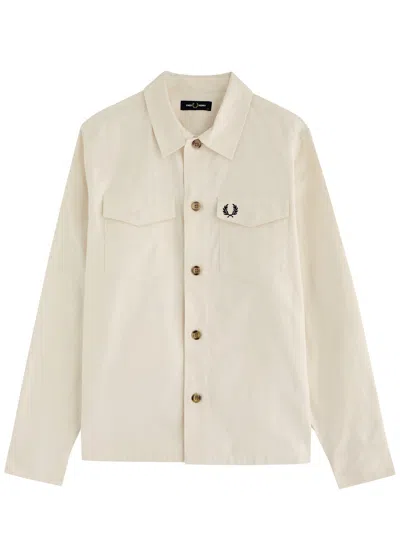 Fred Perry Logo-embroidered Cotton-twill Overshirt In Cream