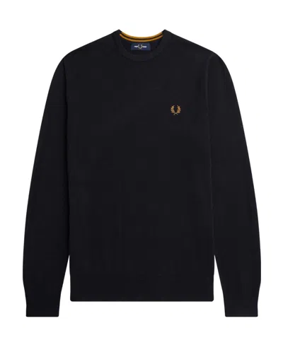 Fred Perry Logo-embroidered Crew-neck Jumper In Black