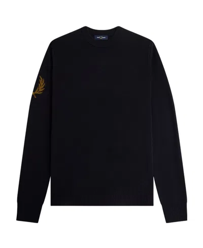 Fred Perry Logo-embroidered Crew-neck Jumper In Blue