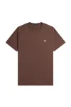 Fred Perry Open-necked Black Shirt In Brick/warm Grey