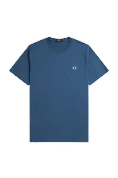 Fred Perry Logo-embroidered Crewneck T-shirt In Mdnghtbl/lghice