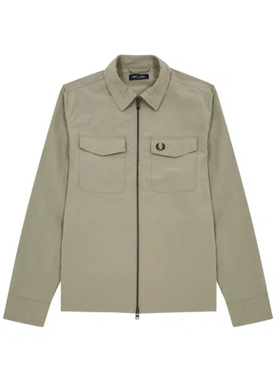 Fred Perry Logo-embroidered Crinkled Nylon Overshirt In Taupe