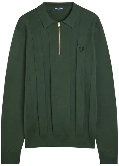 Fred Perry Logo-embroidered Fine-knit Cotton Jumper In Green