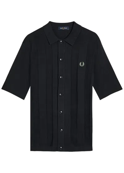 Fred Perry Logo-embroidered Fine-knit Cotton Shirt In Black