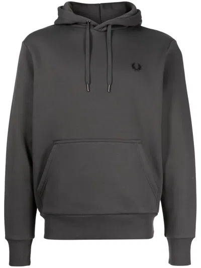 Fred Perry Logo-embroidered Logo-tape Drawstring Hoodie In Grey
