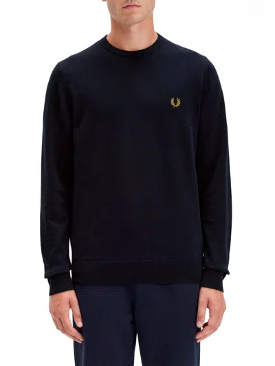 FRED PERRY LOGO-EMBROIDERED LONG-SLEEVED CREWNECK JUMPER