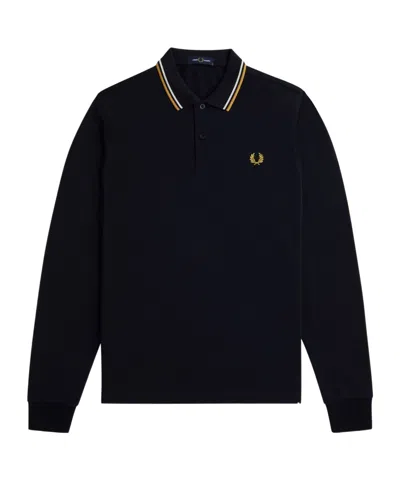 Fred Perry Logo-embroidered Long-sleeved Polo Shirt In Black