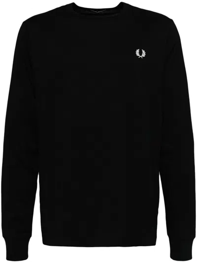 Fred Perry Logo-embroidered Long-sleeved T-shirt In Black