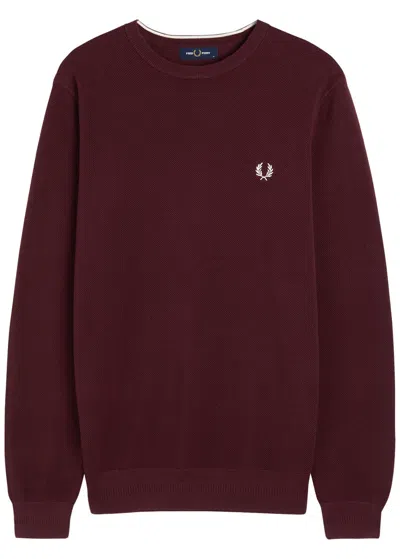 FRED PERRY FRED PERRY LOGO-EMBROIDERED PIQUÉ COTTON SWEATSHIRT