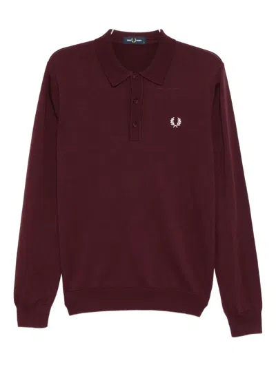 Fred Perry Cotton Embroidered Half-zip Sweatshirt In Burgundy