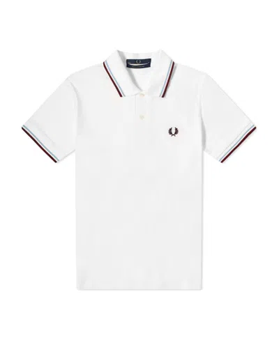 Fred Perry Logo Embroidered Polo Shirt In White