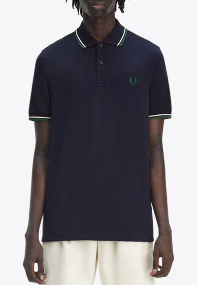 Fred Perry Logo Embroidered Polo T-shirt In Blue