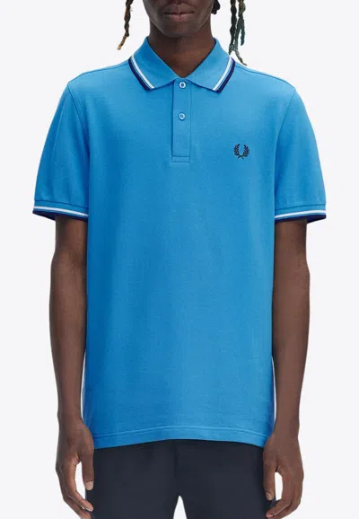 Fred Perry Logo Embroidered Polo T-shirt In Blue
