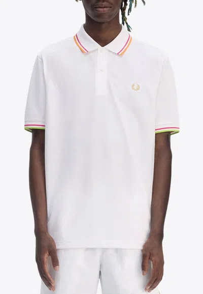 Fred Perry Logo Embroidered Polo T-shirt In White