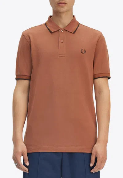 Fred Perry Logo Embroidered Polo T-shirt In Brown