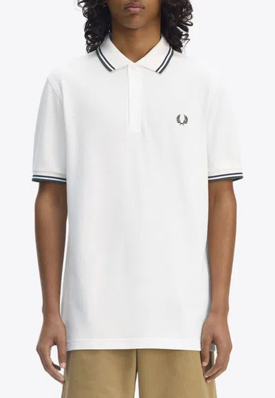Fred Perry Logo Embroidered Polo T-shirt In White