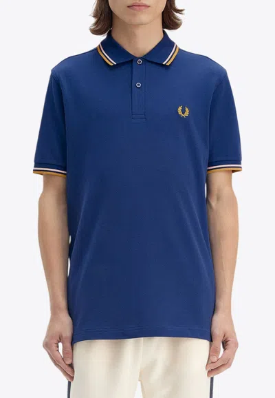 Fred Perry Logo Embroidered Polo T-shirt In Blue