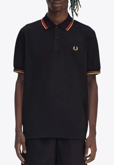Fred Perry Logo Embroidered Polo T-shirt In Black