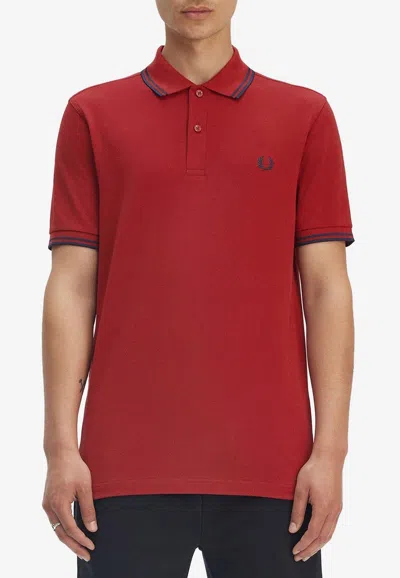 Fred Perry Logo Embroidered Polo T-shirt In Red