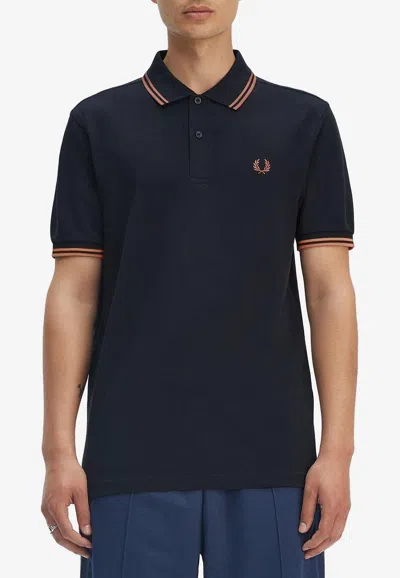 Fred Perry Logo Embroidered Polo T-shirt In Blue