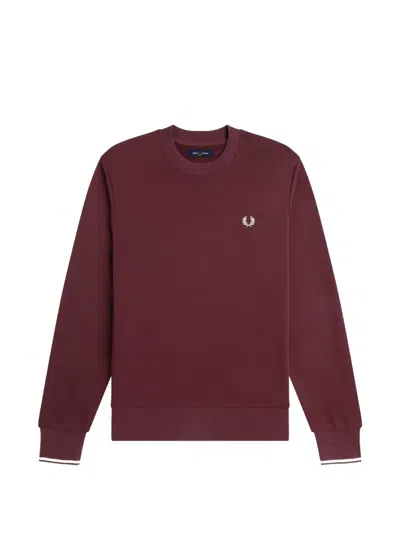 Fred Perry Logo-embroidered Ribbed Sweatshirt In Burgundy