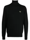 Fred Perry Roll-neck Logo Wool-blend Jumper In Black