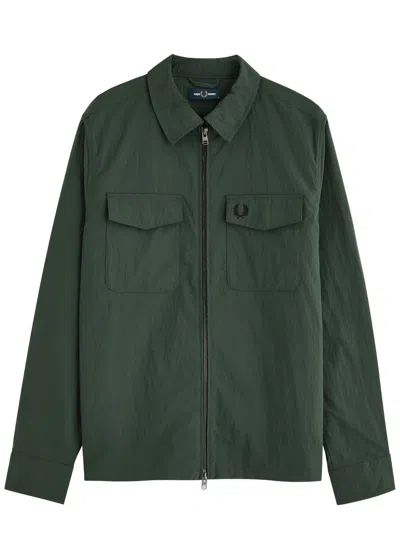 Fred Perry Logo-embroidered Shell Overshirt In Dark Green