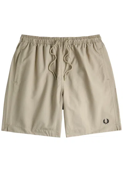 Fred Perry Logo-embroidered Shell Swim Shorts In Grey